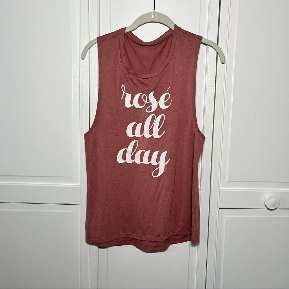 "Rosé All Day" Workout Athletic Muscle Tank Pink with White Lettering Size Small